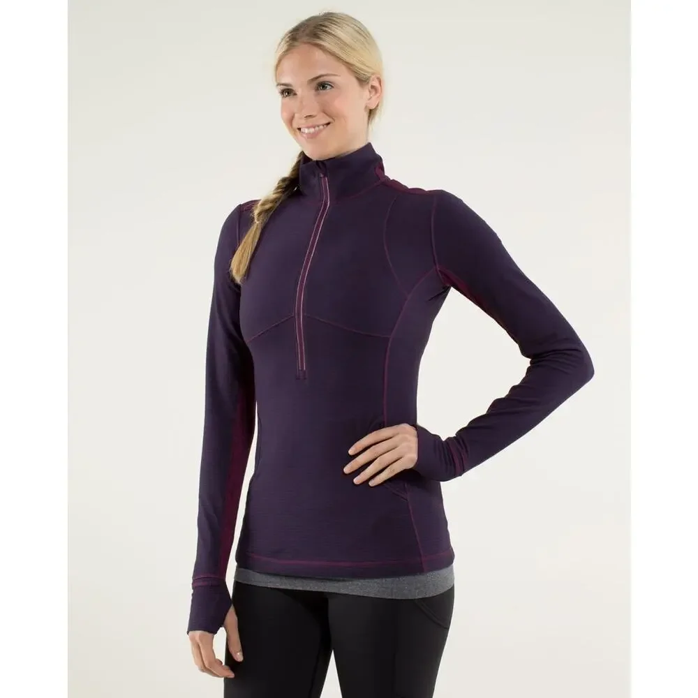 Lululemon Star Runner Pullover Hyper Stripe Plum/Plum Women 10 Half Zip Stretch